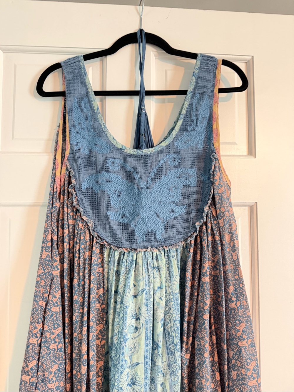 Bohemian Patchwork Maxi Dress in Blue & Peach Free people lost palms small - Picture 9 of 11